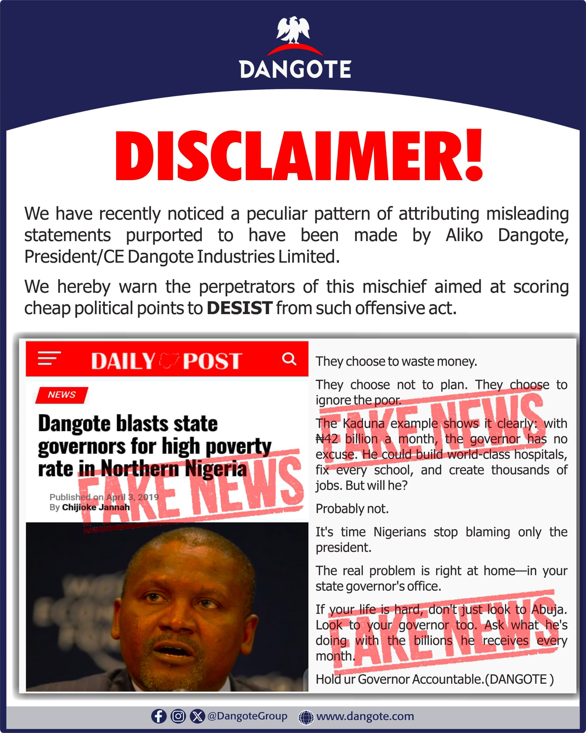 Dangote Disclaimer