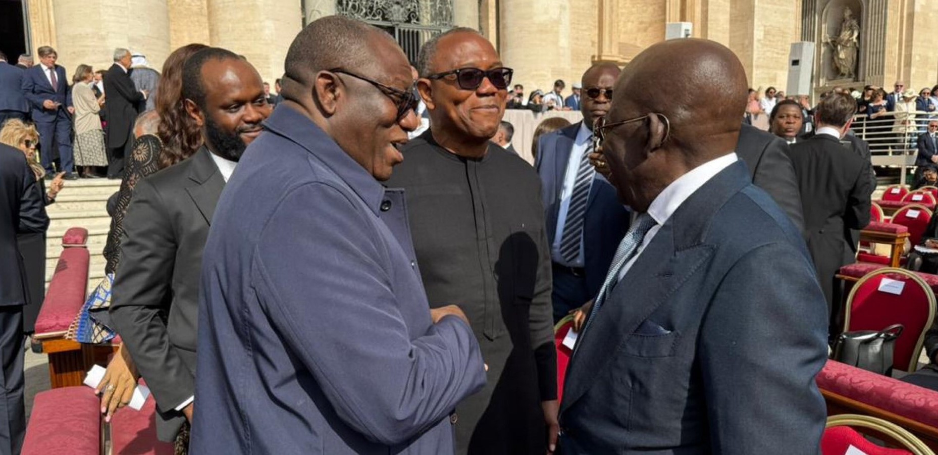 I should be welcoming you and Peter, I’m your Head here, Tinubu jokes with Obi, Fayemi in Rome